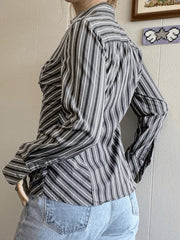 Striped Long Sleeve Button Blouse Tops&Tees