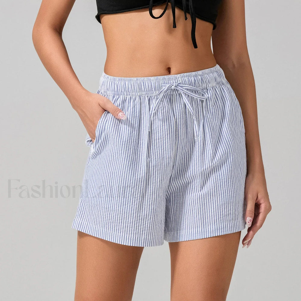 Striped Loose Fit Wide Leg Fashion Casual Lounge Short