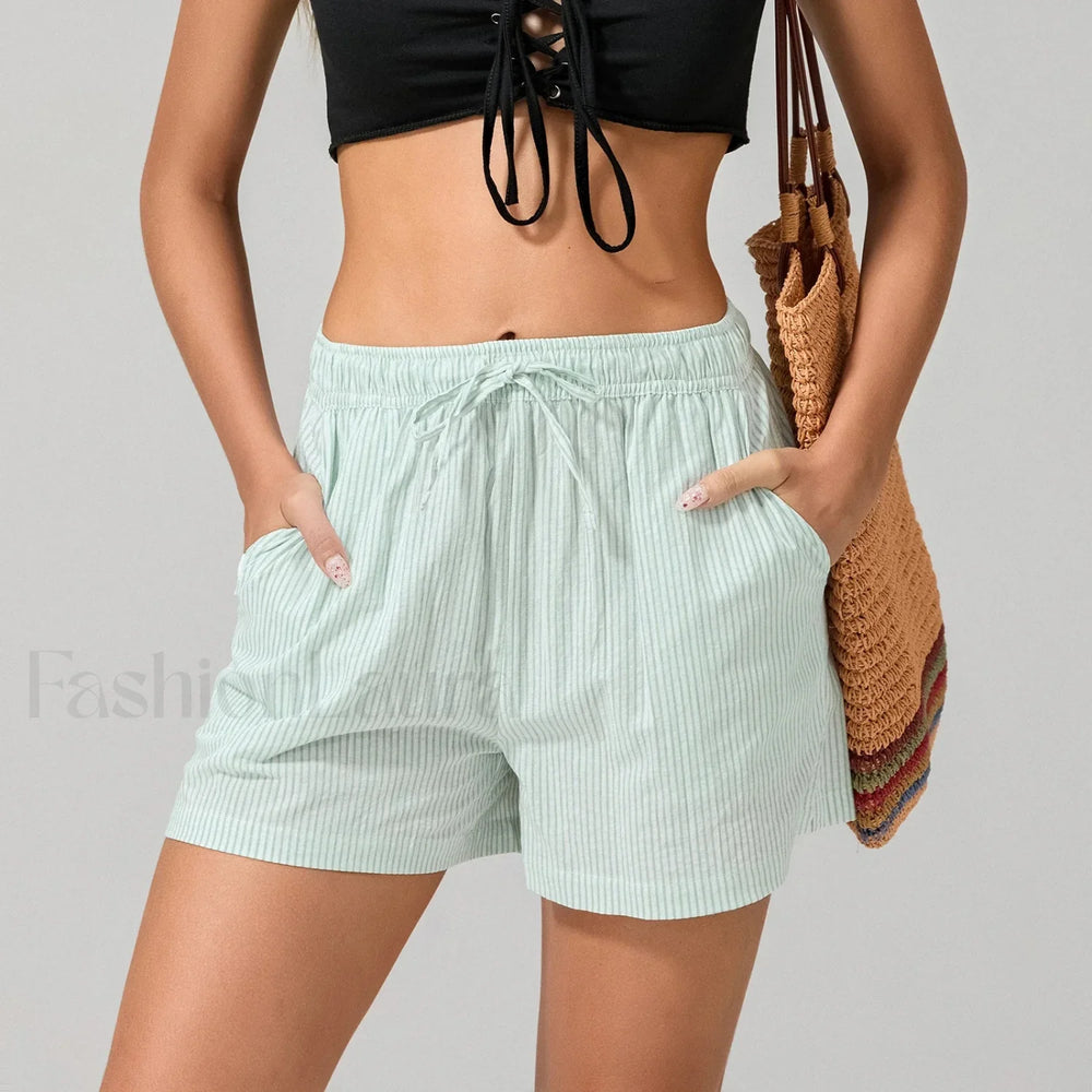 Striped Loose Fit Wide Leg Fashion Casual Lounge Short