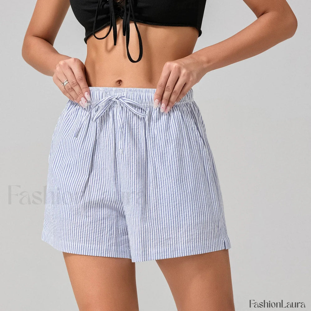 Striped Loose Fit Wide Leg Fashion Casual Lounge Short purple / XS