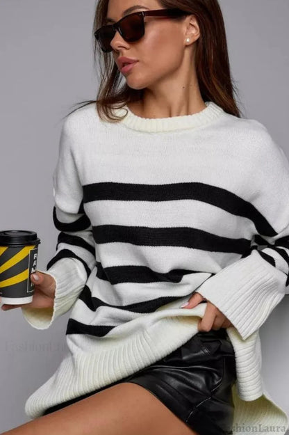 Striped Loose Knit Pullover Sweater
