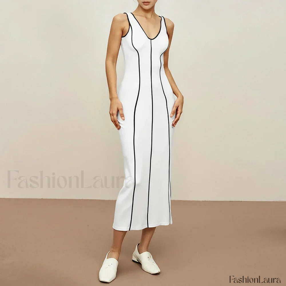 Striped Off Shoulder Midi Dress