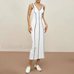 Striped Off Shoulder Midi Dress