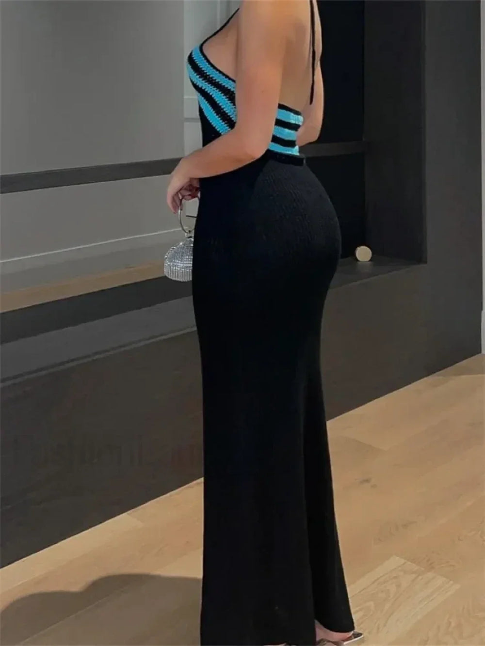 Striped Off Shoulder Patchwork Maxi Dress