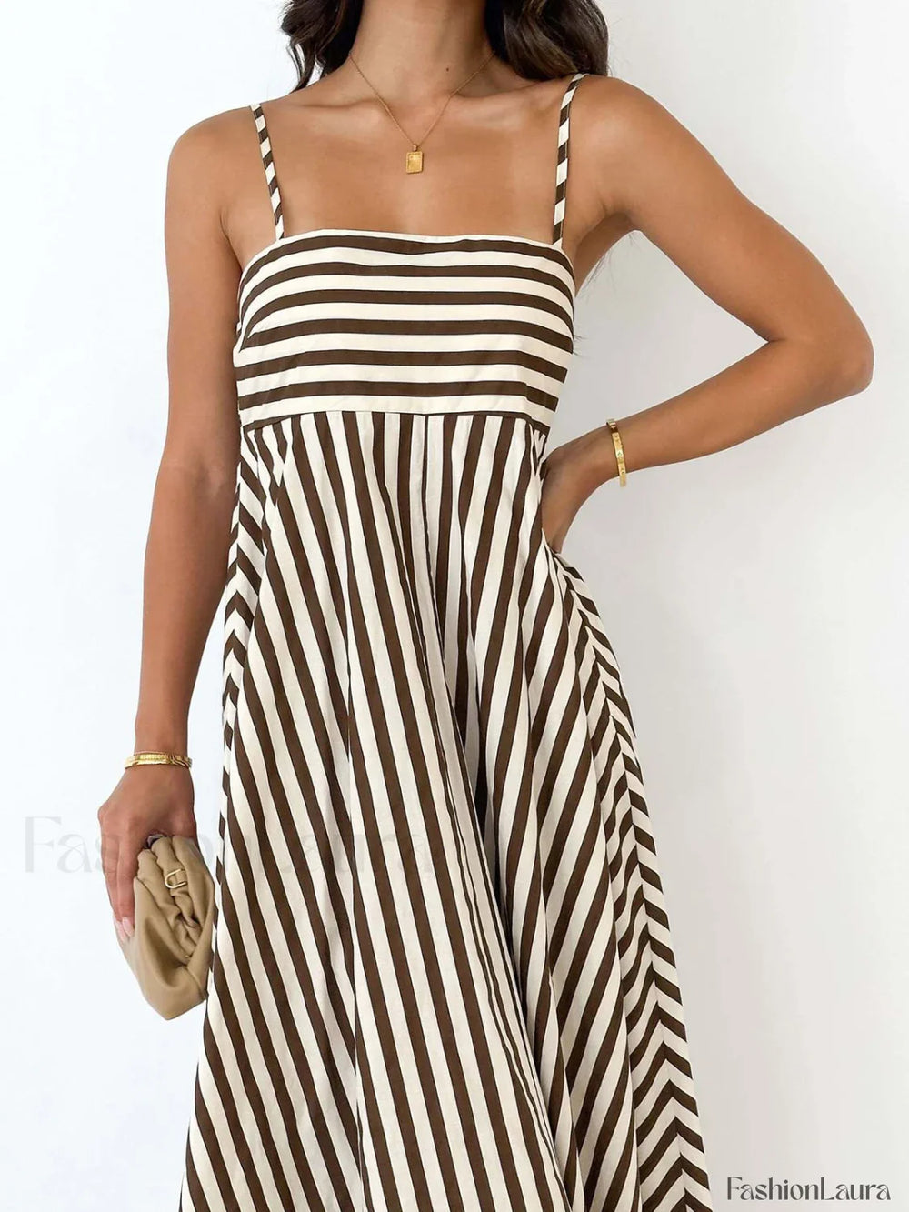 Striped Pleated Cami Long Dress Dresses