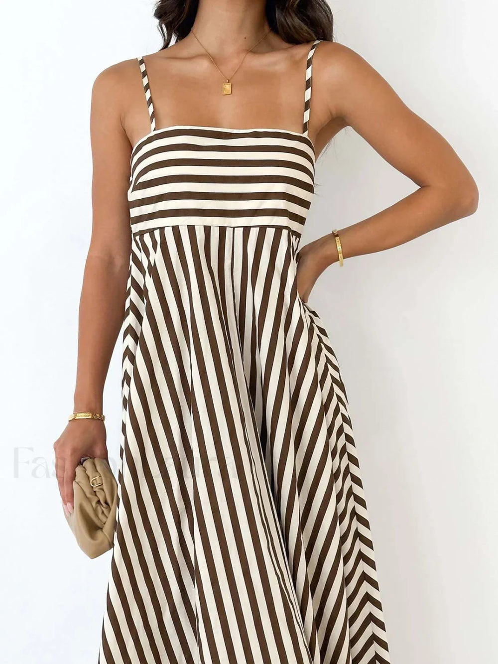 Striped Pleated Cami Long Dress Dresses