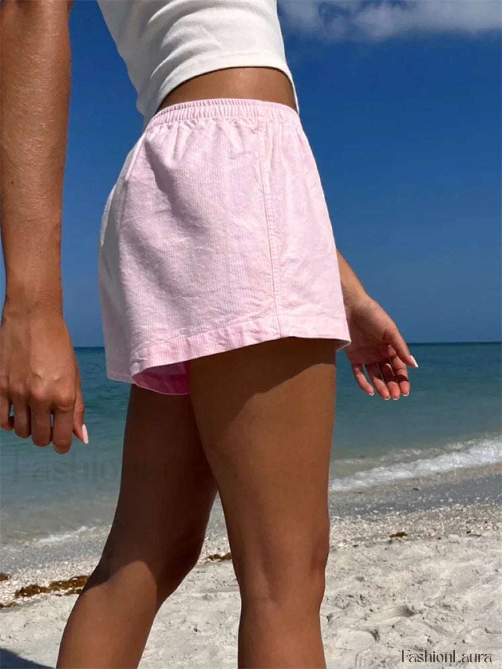 Striped Print Elastic Low Waist Front Buttons Loose Pajama Short