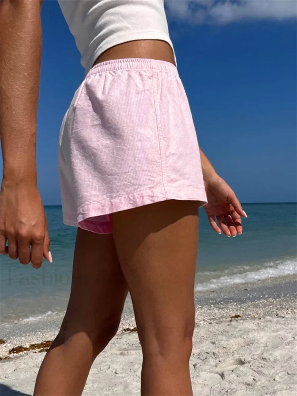 Striped Print Elastic Low Waist Front Buttons Loose Pajama Short