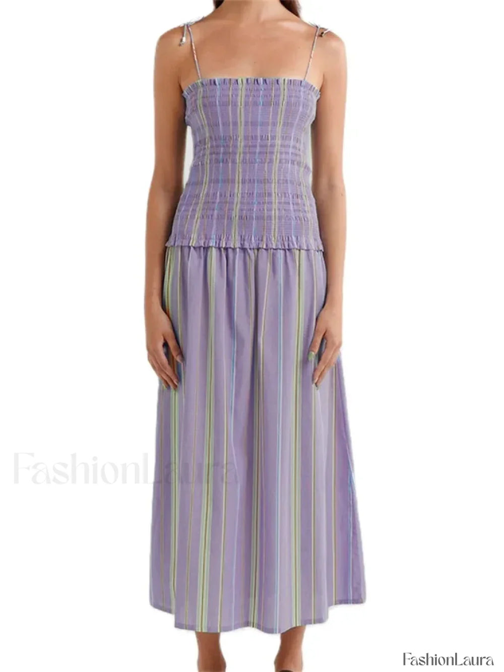 Striped Spaghetti Patchwork Maxi Dress purple / S
