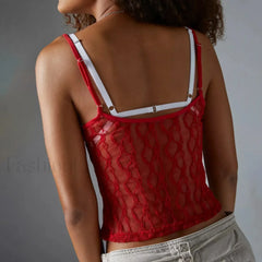 Striped Square Neck Mesh Crop Top