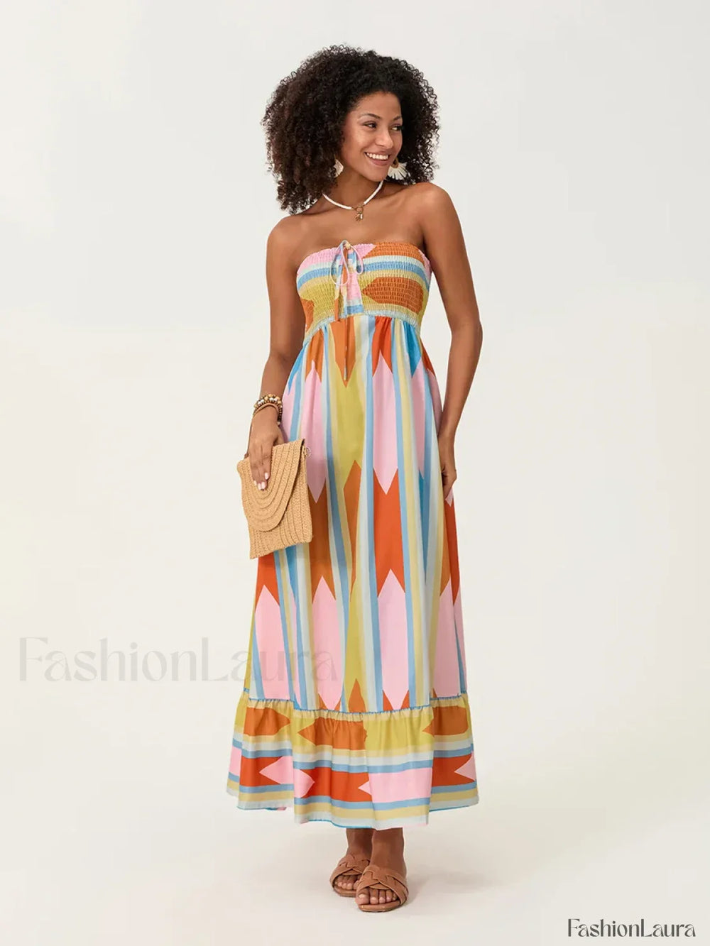 Striped Tube Top Boho Dress