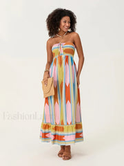 Striped Tube Top Boho Dress