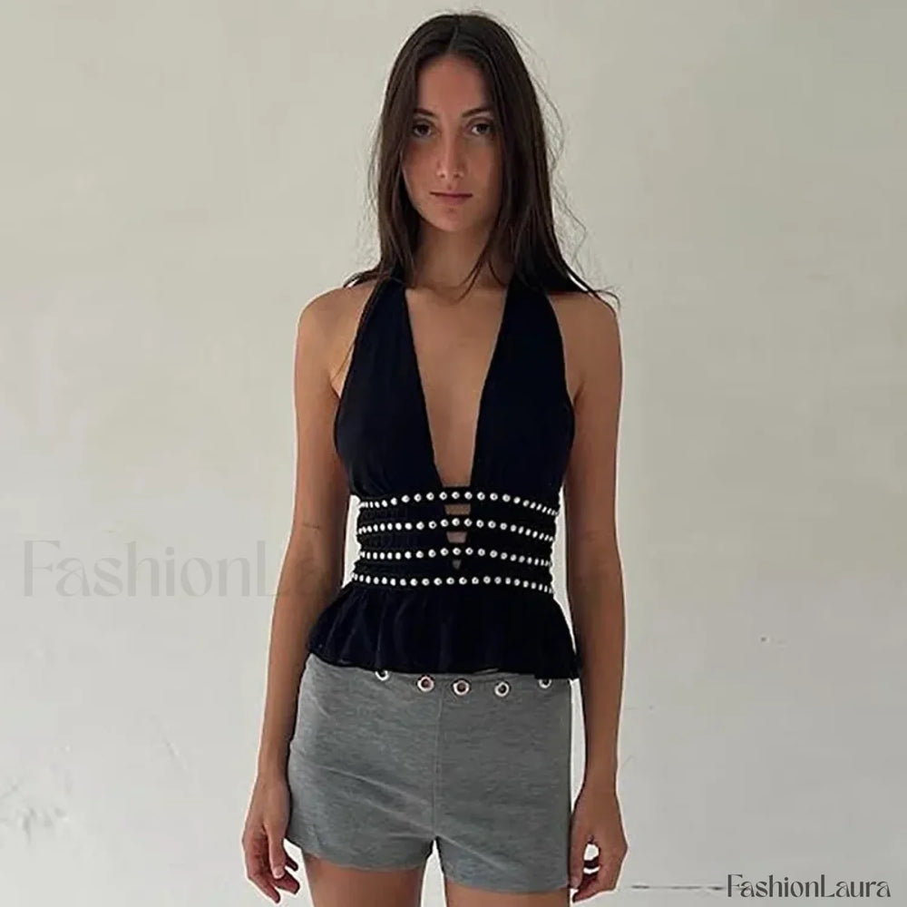 Studded Grunge Halter Crop Top