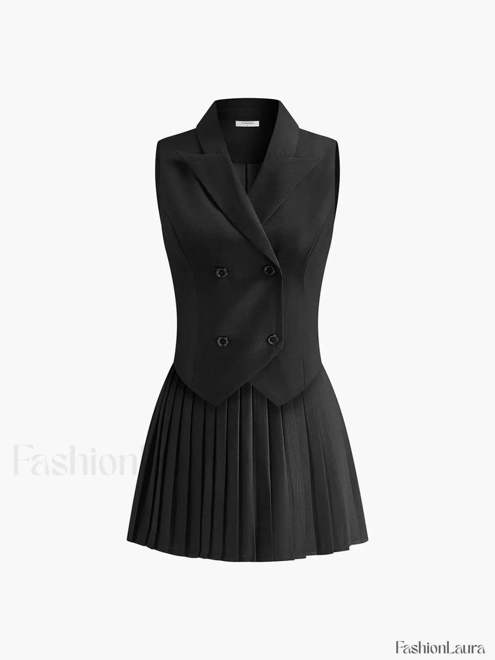 Suit Waistcoat With Pleated Mini Skirt Set Skirt Sets