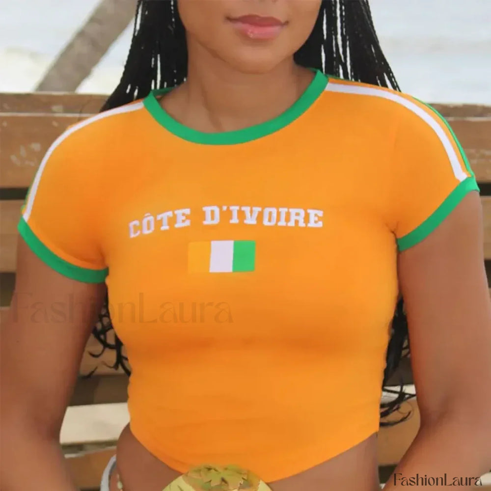 Summer Aesthetics Gothic Y2K Street Fashion T Shirt orange / S