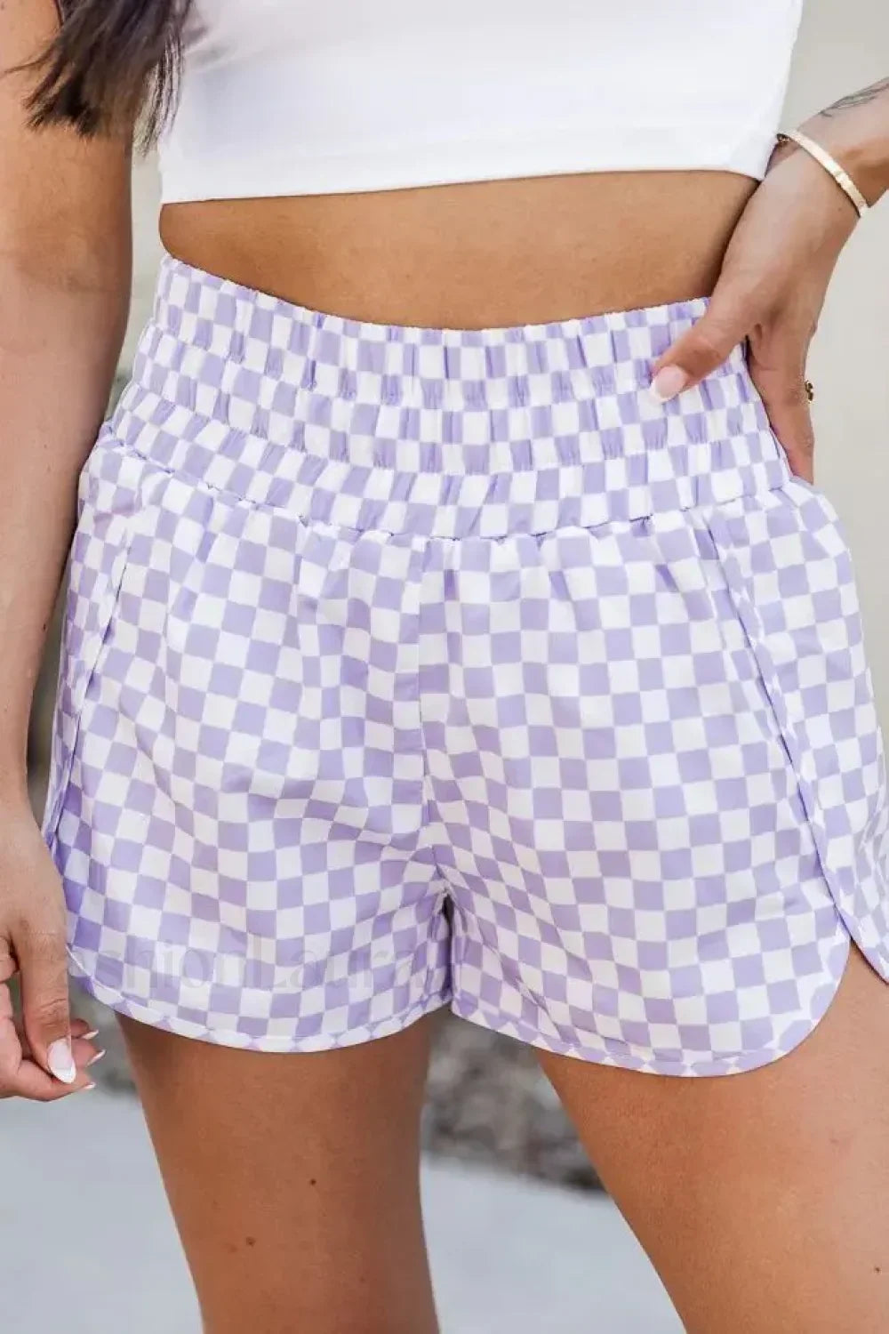 Summer Beach Plaid High Waist Gym Short Plaid Shorts 2 / S