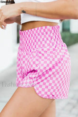Summer Beach Plaid High Waist Gym Short