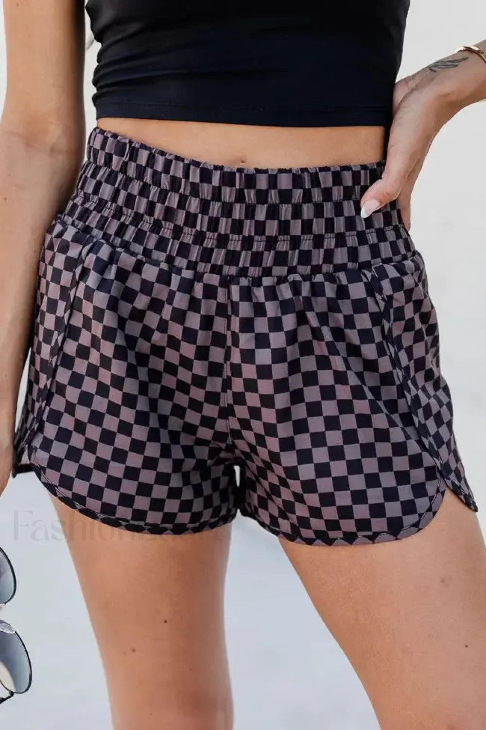 Summer Beach Plaid High Waist Gym Short Plaid Shorts 3 / S