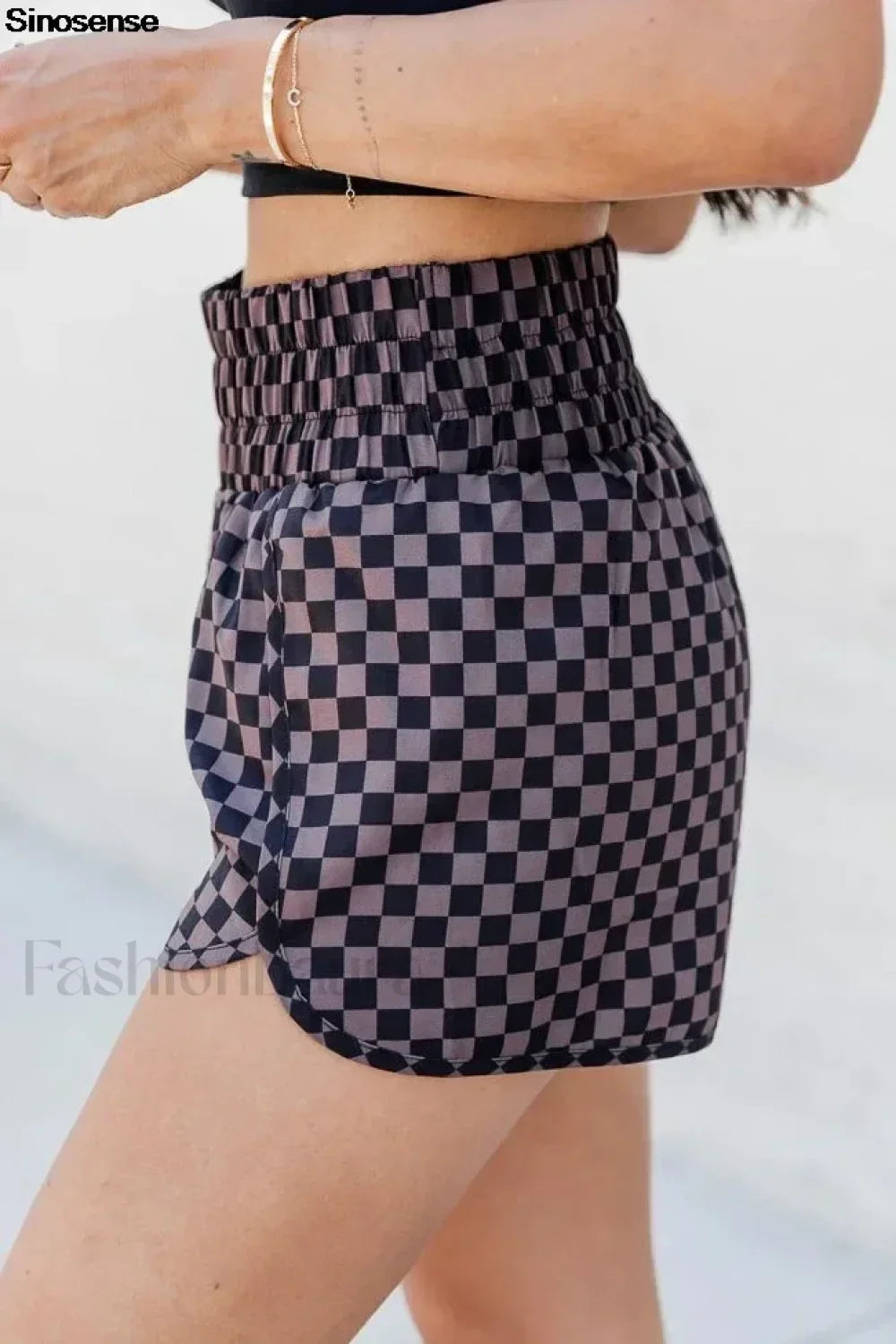 Summer Beach Plaid High Waist Gym Short