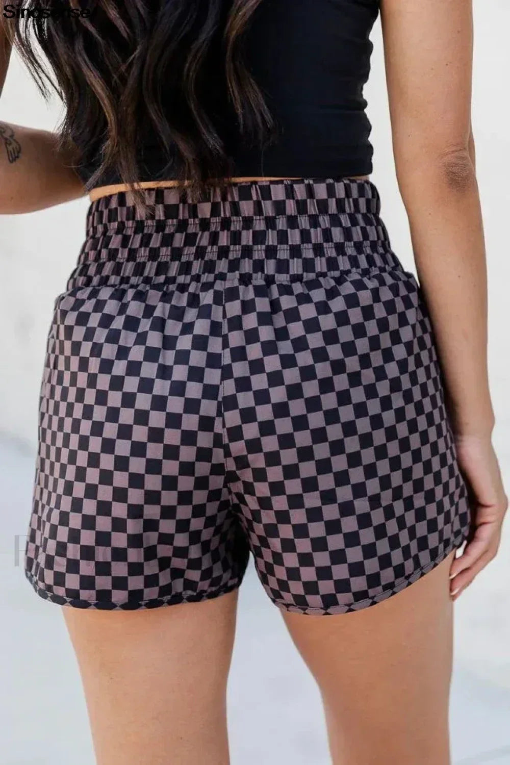 Summer Beach Plaid High Waist Gym Short
