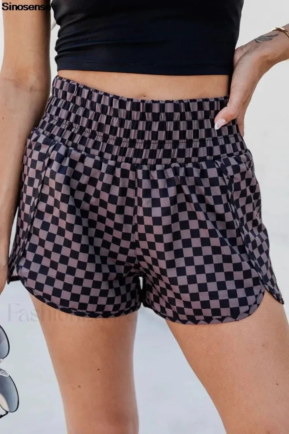 Summer Beach Plaid High Waist Gym Short