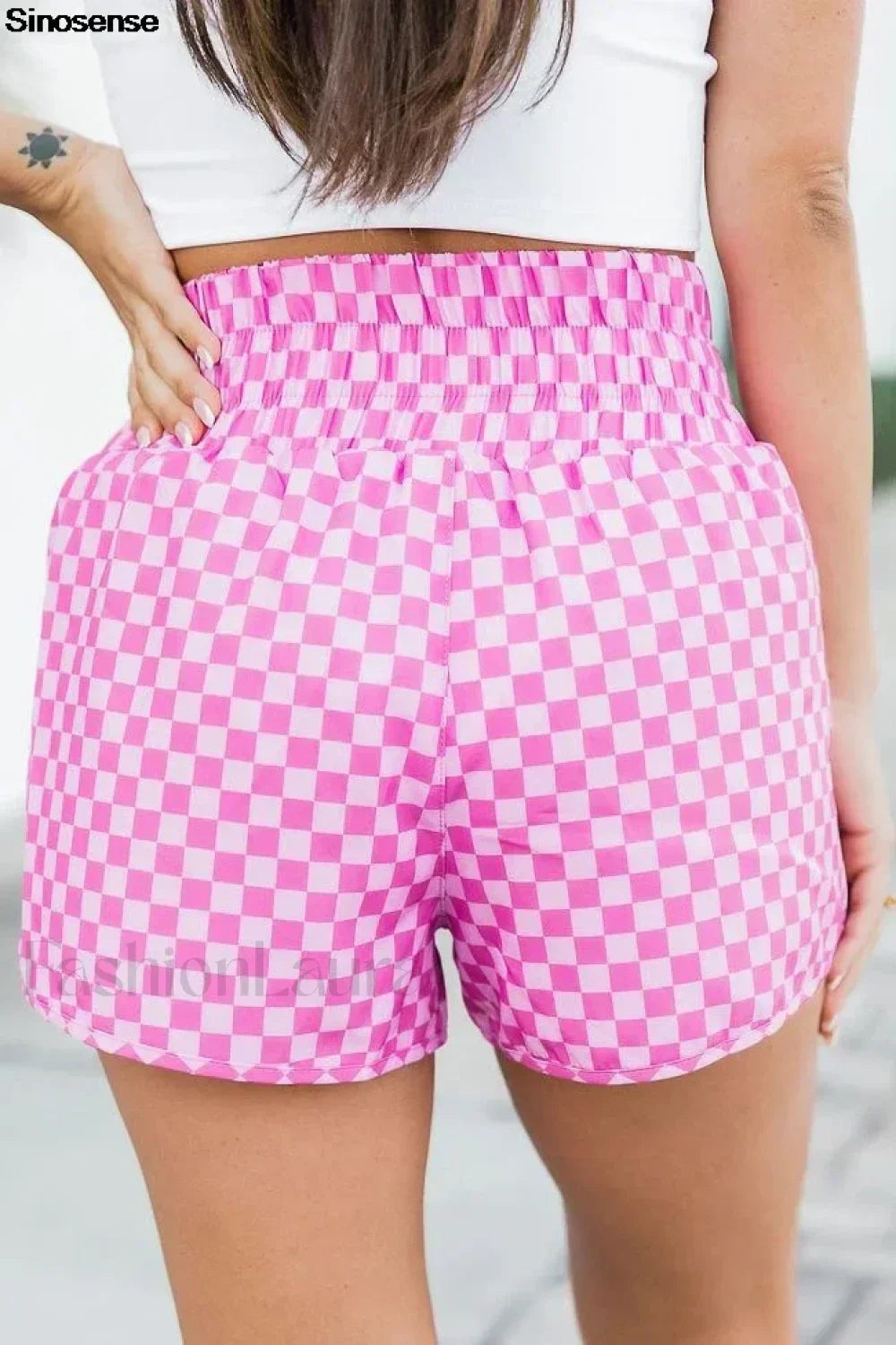 Summer Beach Plaid High Waist Gym Short