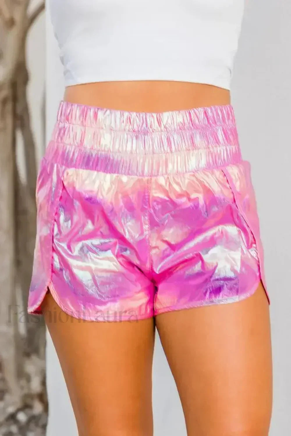 Summer Beach Plaid High Waist Gym Short Metallic Shorts 1 / S