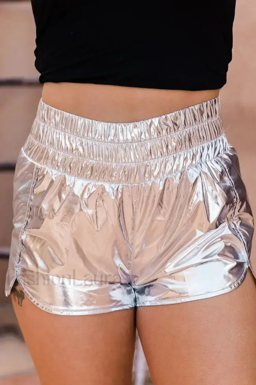 Summer Beach Plaid High Waist Gym Short Metallic Shorts 2 / S