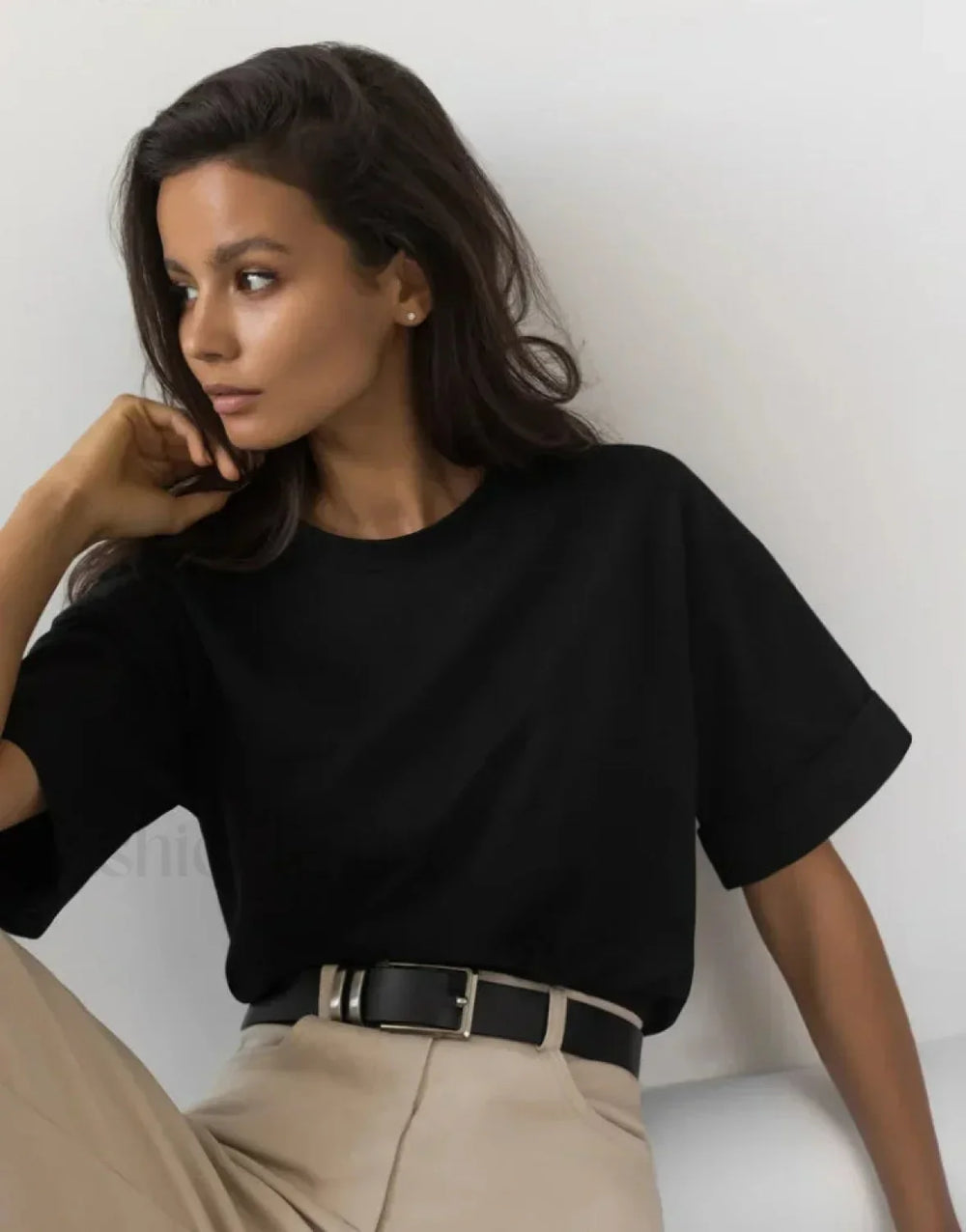 Summer Cotton Basic Solid T Shirt Black / S