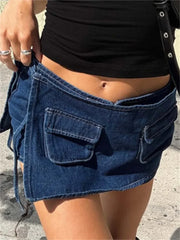 Summer Denim Slim Casual Drawstring Mini Jeans Aesthetic Short navy / S