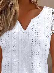 Summer Fashion Lace Buttoned Casual Plain Blouse
