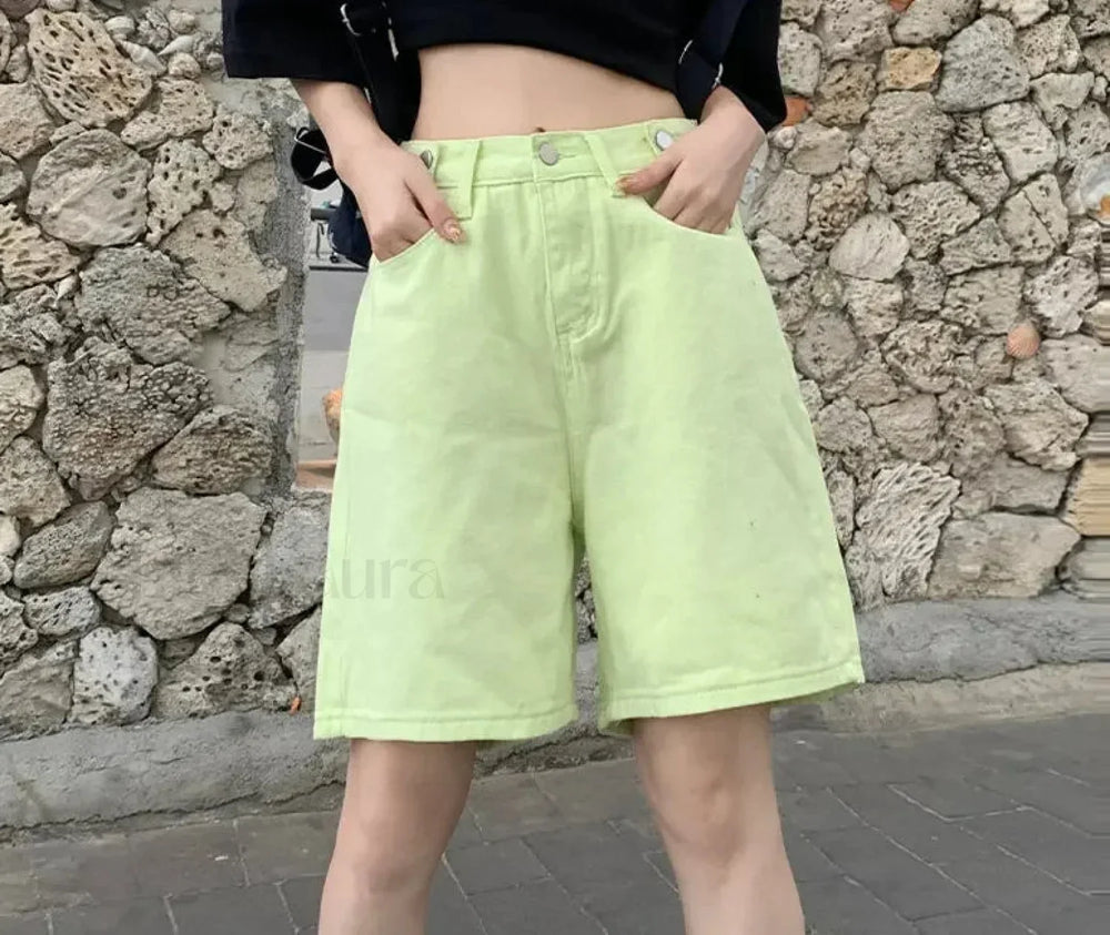 Summer High Waist Five Point Denim Short