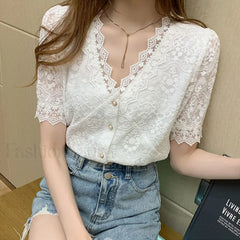 Summer Korean Lace Short sleeved Top Blouse