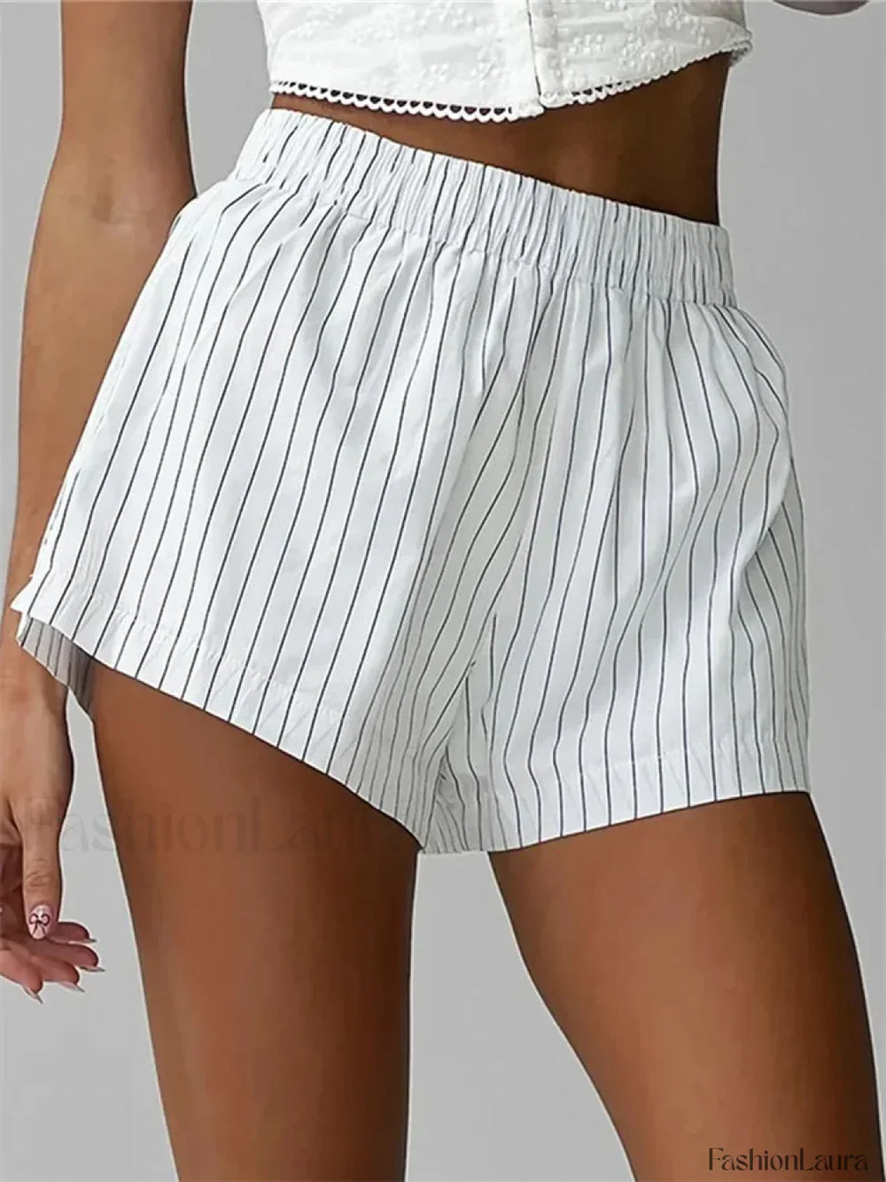 Summer Stripe Print High Waist Wide Leg Gingham Lounge Short