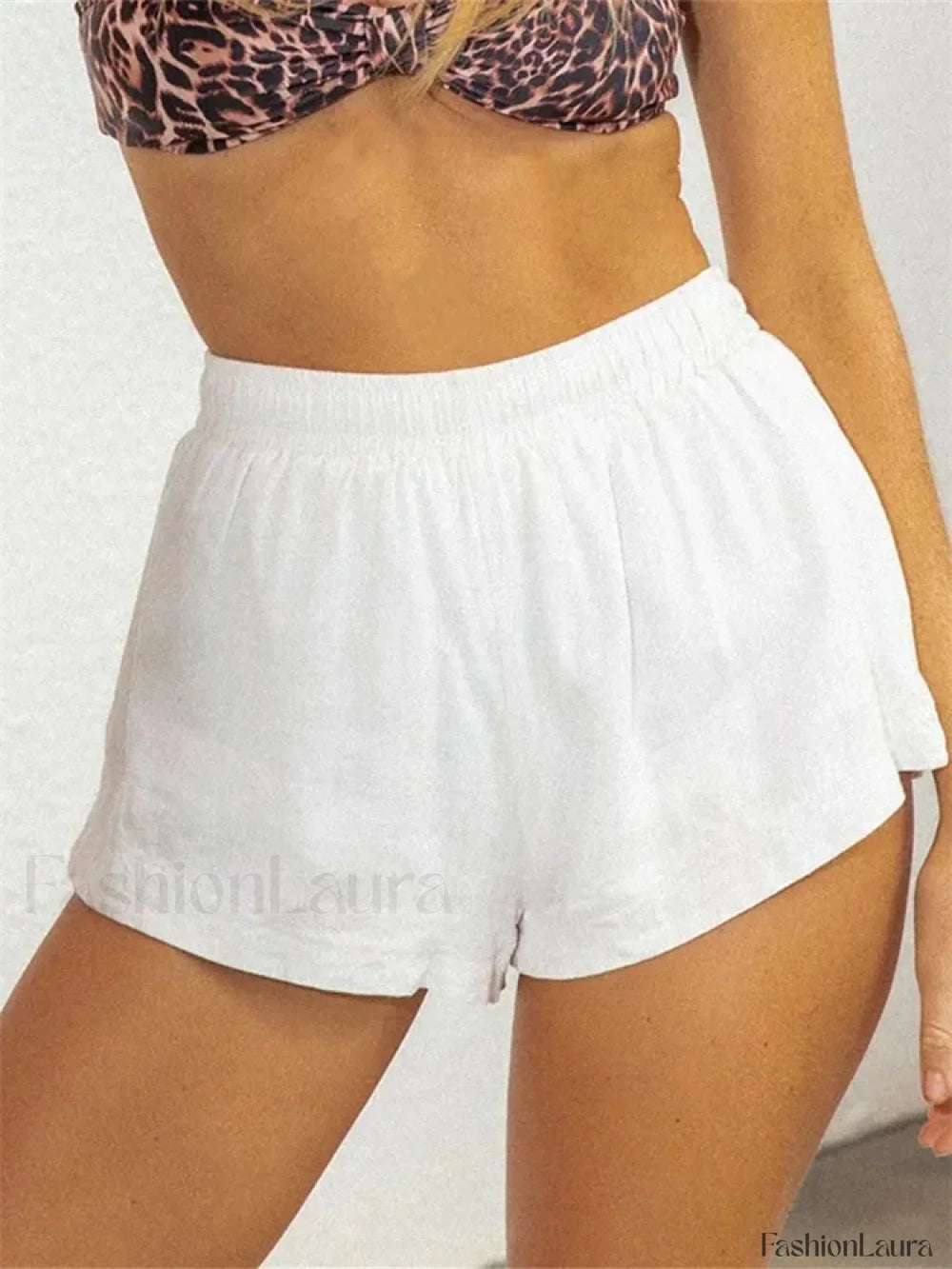 Summer Stripe Print High Waist Wide Leg Gingham Lounge Short Ivory / S