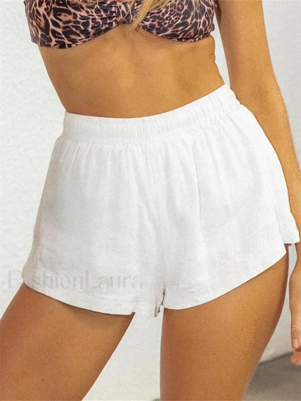 Summer Stripe Print High Waist Wide Leg Gingham Lounge Short Ivory / S