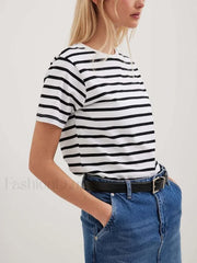 Summer Striped Knitted T Shirt black white / S