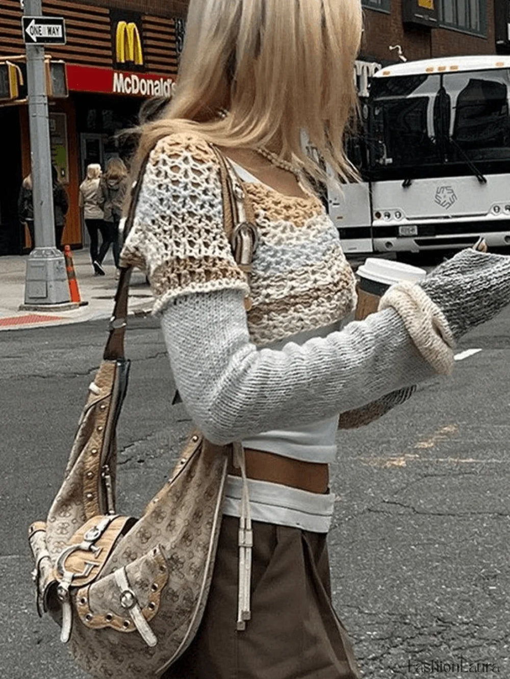 Super Crop Long Sleeve Striped Crochet Knit Top Tops&Tees