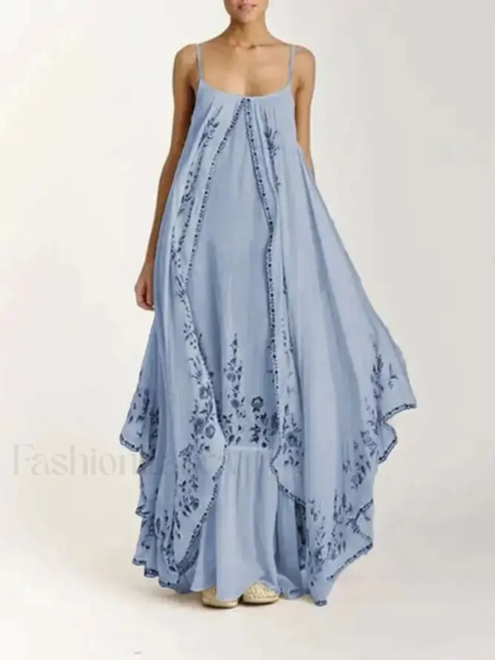 Suspended Bra Strap Boho Dress Light Blue / S