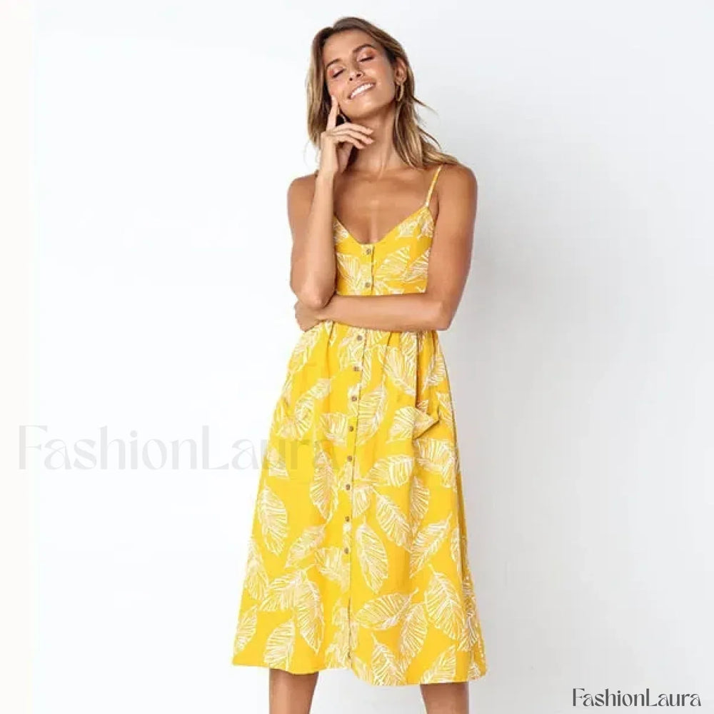 Suspenders Tiered Floral Dress Yellow / S