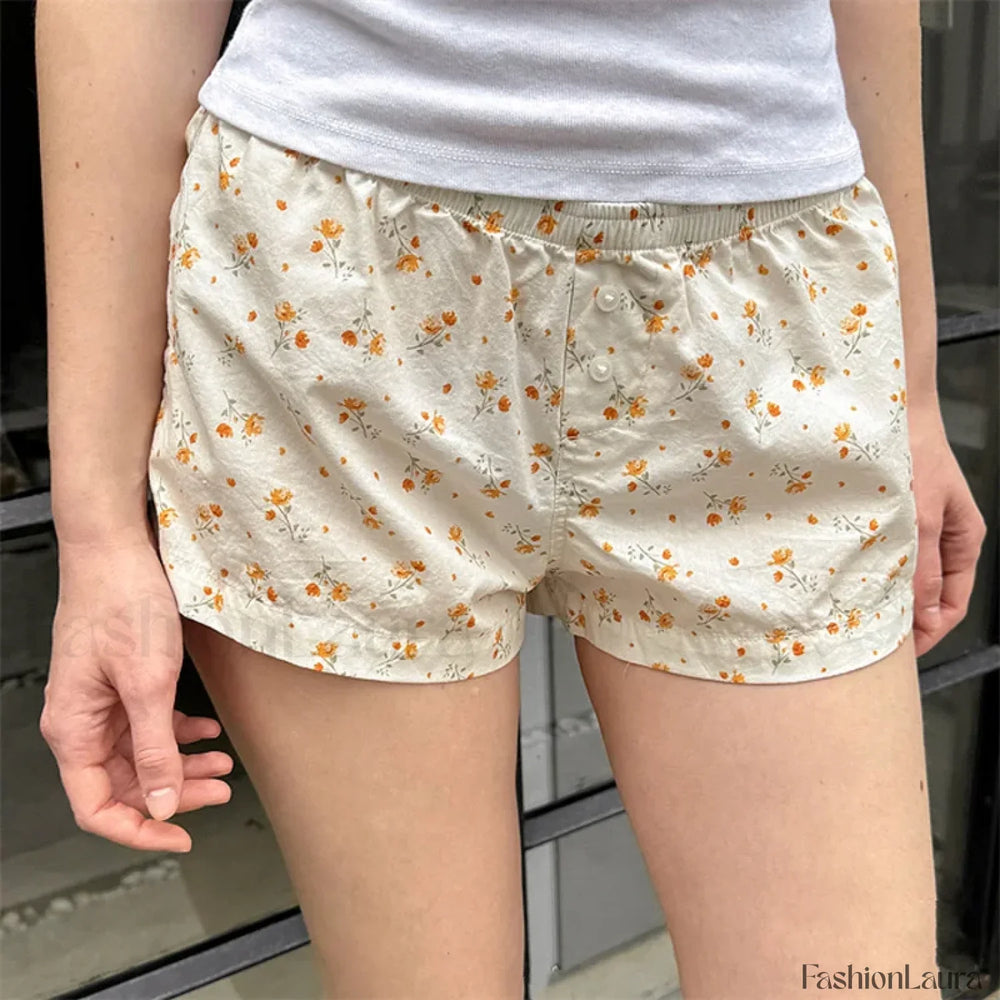 Sweet Casual Kawaii Plaid Boyshorts Lounge Aesthetic Short beige / S