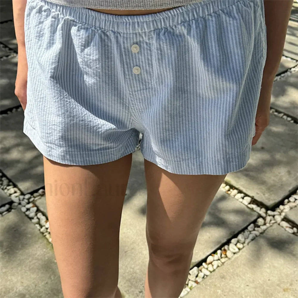 Sweet Casual Kawaii Plaid Boyshorts Lounge Aesthetic Short blue 2 / S