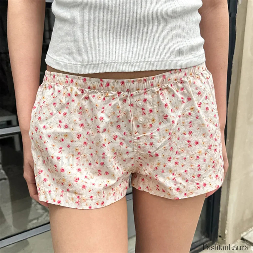 Sweet Casual Kawaii Plaid Boyshorts Lounge Aesthetic Short pink / S