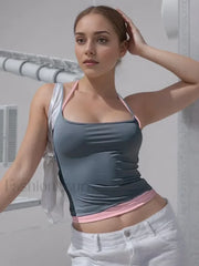 Sweet Lace Up Halter Crop Top GRAY / S