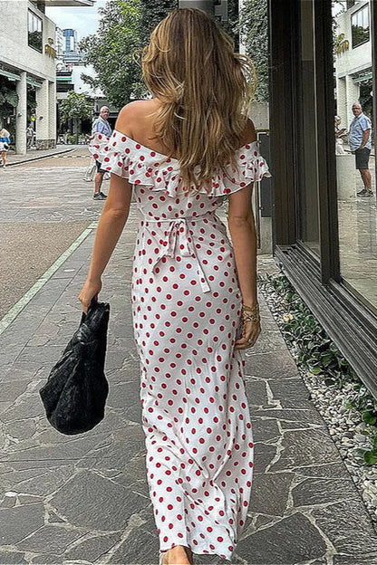 Sweet Ruffle Vacation Polka Dot Maxi Dress