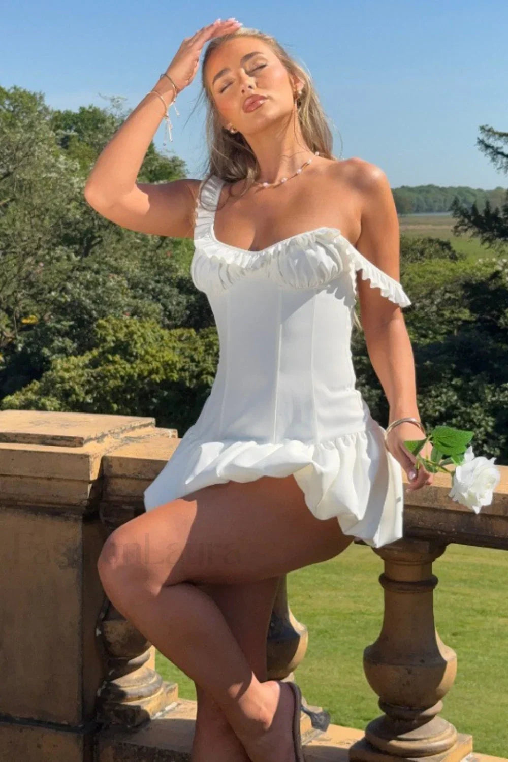 Sweet Ruffled Waist Cinched Peplum Cami Mini Dress