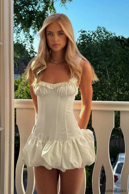 Sweet Ruffled Waist Cinched Peplum Cami Mini Dress