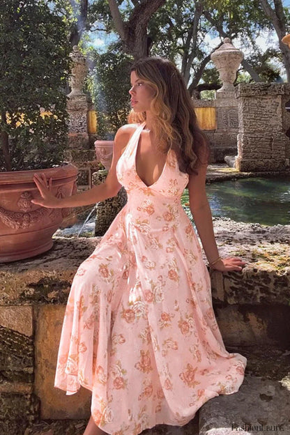 Sweet Wind Slim Print Neck A Line Floral Dress