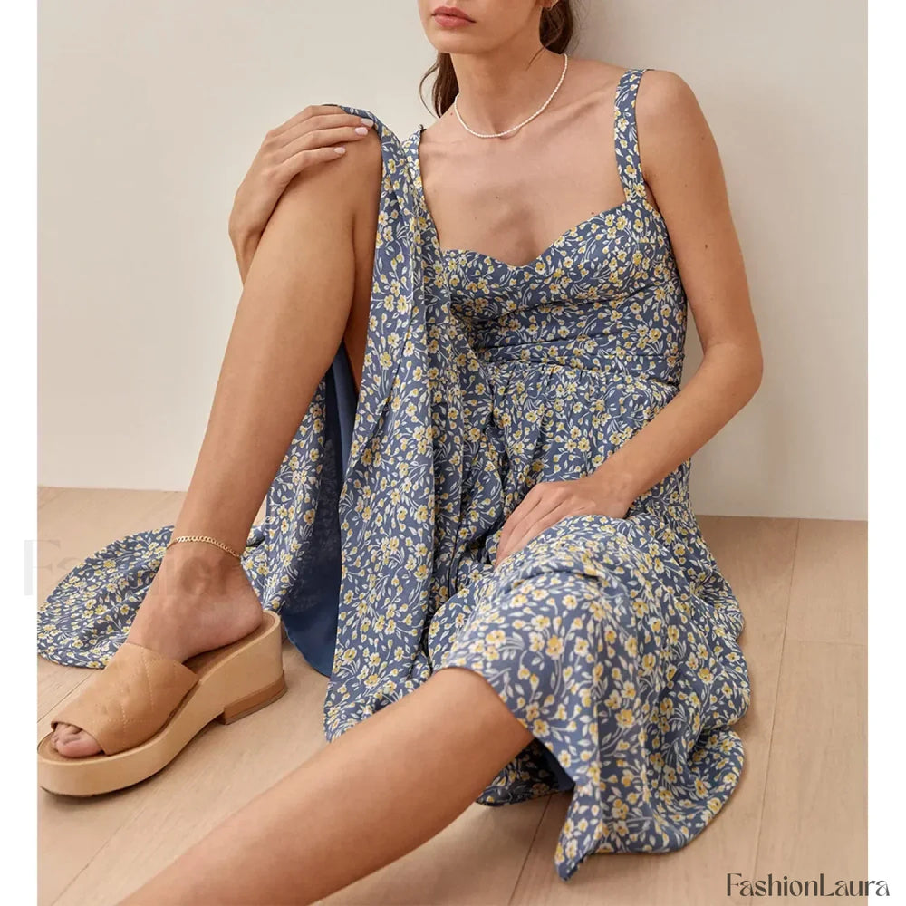 Sweetheart Neck Floral Dress