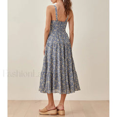Sweetheart Neck Floral Dress Blue / S